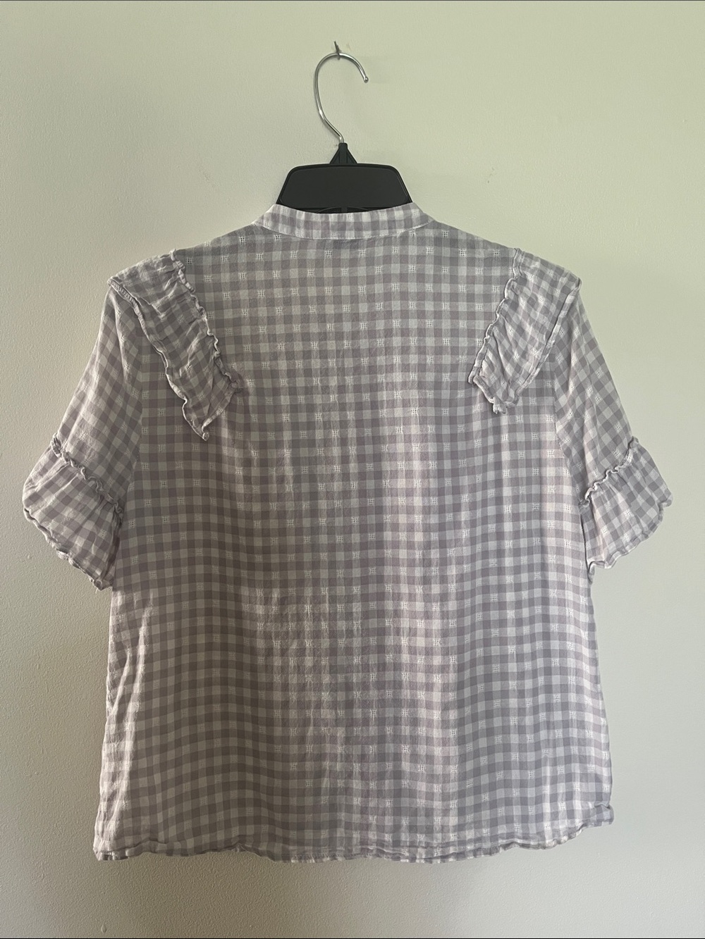 Lavender Gingham Ruffle Button-Front Top - Picture 5 of 7